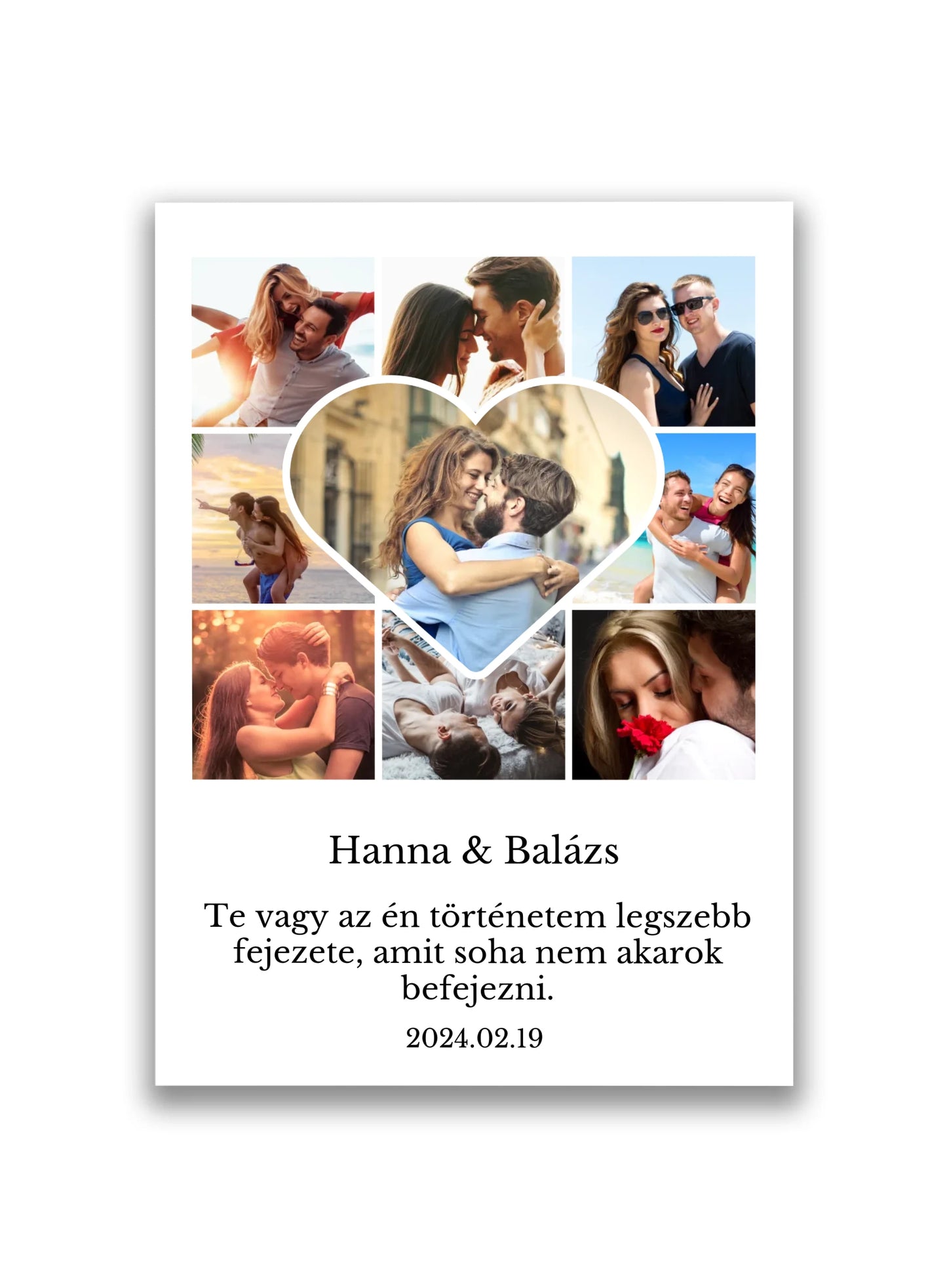 9 fényképes fotókollázs középen szívvel