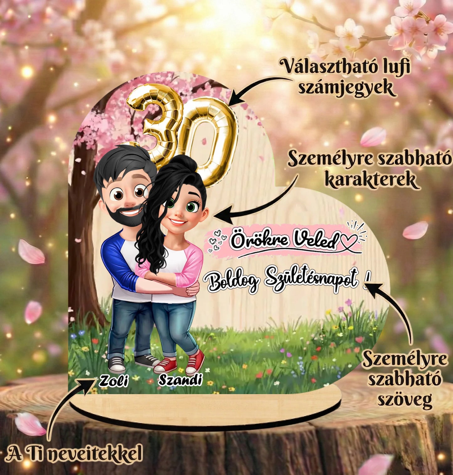 Szív alakú Személyre Szabható Páros Születésnapi Asztaldísz